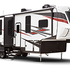 XLR Nitro Toy Hauler Fifth Wheel Exterior (321 Front 3/4 View Shown) May Show Optional Features. Features and Options Subject to Change Without Notice.
