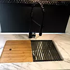 Stainless Steel Kitchen Sink w/Bamboo Cutting Board and Roll-up Dryer May Show Optional Features. Features and Options Subject to Change Without Notice.