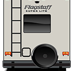 2022 Flagstaff Super Lite Travel Trailer Exterior Rear (Laminated Champagne Fiberglass) May Show Optional Features. Features and Options Subject to Change Without Notice.