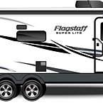2022 Flagstaff Super Lite Travel Trailer Exterior Camp Side Profile (Laminated White Fiberglass) May Show Optional Features. Features and Options Subject to Change Without Notice.