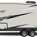 2022 Flagstaff Super Lite Fifth Wheel Exterior Road Side Profile (Laminated Champagne Fiberglass) May Show Optional Features. Features and Options Subject to Change Without Notice.