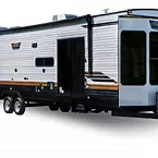 2023 	Wildwood Lodge Destination Trailer Exterior May Show Optional Features. Features and Options Subject to Change Without Notice.