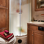 Radius Glass Door Shower (N/A on Models w/Tub Bases) May Show Optional Features. Features and Options Subject to Change Without Notice.
