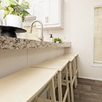 Kitchen Bar with Stools May Show Optional Features. Features and Options Subject to Change Without Notice.