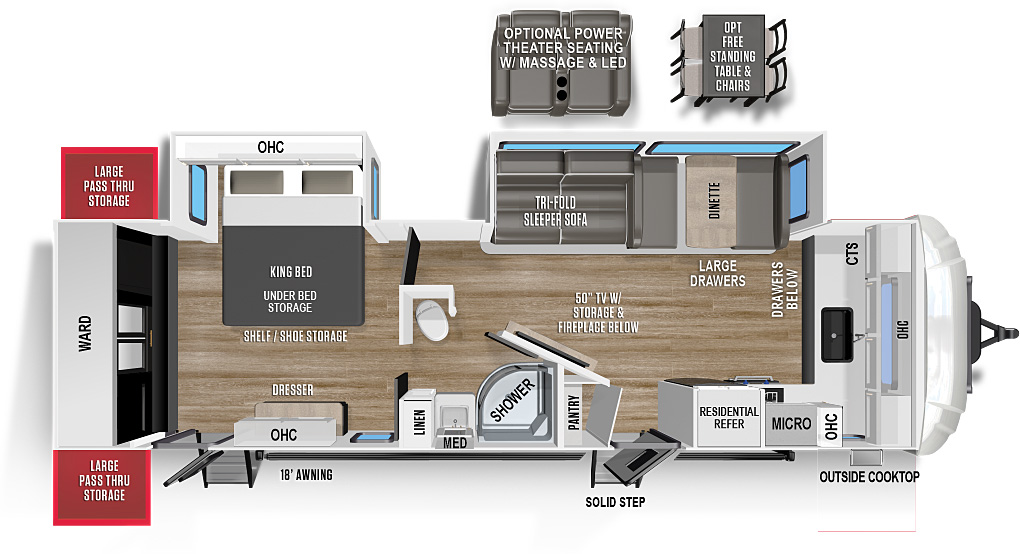 Wildcat Travel Trailers 276FKX floorplan. The 276FKX has 2 slide outs and two plus entry doors.