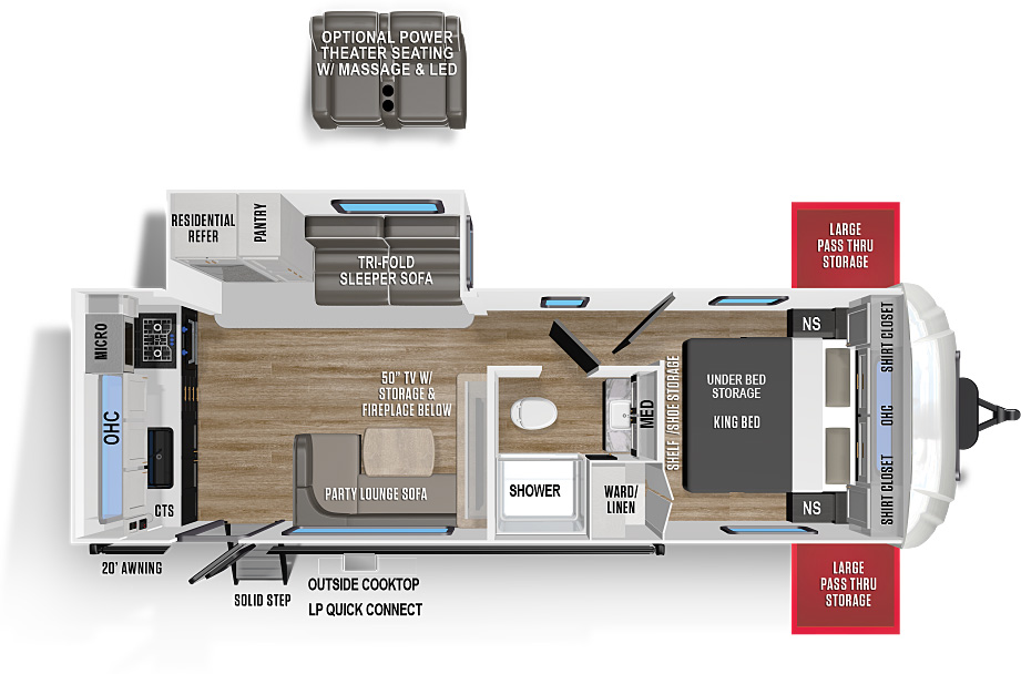 Wildcat Travel Trailers 247RKX floorplan. The 247RKX has one slide out and one entry door.