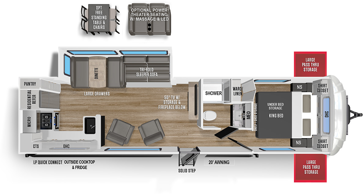 Wildcat Travel Trailers 282RKX floorplan. The 282RKX has one slide out and one entry door.